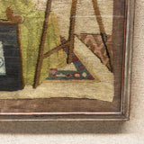 Artist at Her Easel: Wonderful Early 20th Century Needlepoint in Original Period Frame