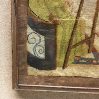 Artist at Her Easel: Wonderful Early 20th Century Needlepoint in Original Period Frame