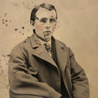 Man with Lost Eye, Pink Cheeks, Voluminous Coat, 19th C. Full Plate Tintype