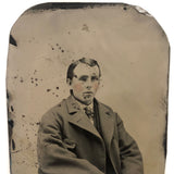 Man with Lost Eye, Pink Cheeks, Voluminous Coat, 19th C. Full Plate Tintype