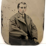 Man with Lost Eye, Pink Cheeks, Voluminous Coat, 19th C. Full Plate Tintype