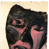 Peter Passuntino 1960s Tempera on Paper Painting of Black and Pink Mask