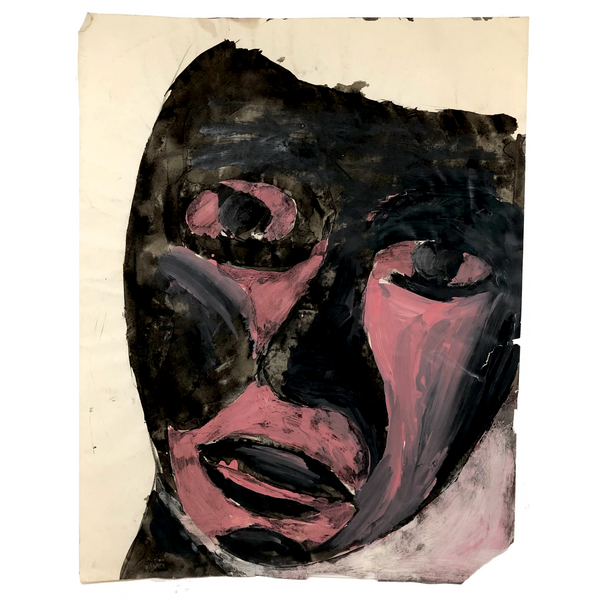 Peter Passuntino 1960s Tempera on Paper Painting of Black and Pink Mask