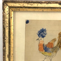 Emma Dilmore's Marvelous Bird and Girl and Flowers in Great Antique Lemon Gold Frame