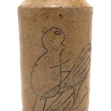 Wonderful Antique Folk Art Stoneware Bottle with Incised Figure and Bird