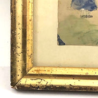 Emma Dilmore's Marvelous Bird and Girl and Flowers in Great Antique Lemon Gold Frame