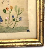 Emma Dilmore's Marvelous Bird and Girl and Flowers in Great Antique Lemon Gold Frame