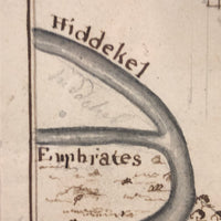 Map of The Garden of Eden, 1783 British Ink on Laid Drawing, Framed