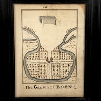 Map of The Garden of Eden, 1783 British Ink on Laid Drawing, Framed