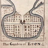 Map of The Garden of Eden, 1783 British Ink on Laid Drawing, Framed