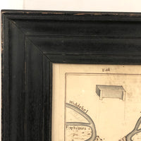 Map of The Garden of Eden, 1783 British Ink on Laid Drawing, Framed