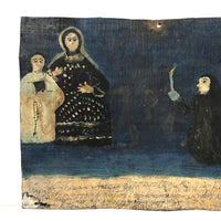 Super Folky 1936 Folk Art Retablo on Tin with Figures, Candle, Deep Blue Ground