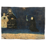 Super Folky 1936 Folk Art Retablo on Tin with Figures, Candle, Deep Blue Ground