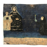 Super Folky 1936 Folk Art Retablo on Tin with Figures, Candle, Deep Blue Ground