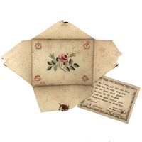 Lovely 1849 PA German Love Token in Watercolored Paper Lace Envelope