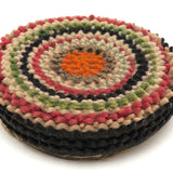 Unusual Colorful, Round Felted Wood and Silk Pin Cushion