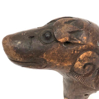 19th C. Carved Wood Dog Head Cane Top with Beautiful Patina in