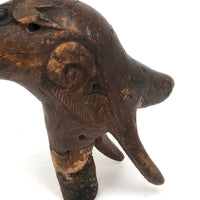 19th C. Carved Wood Dog Head Cane Top with Beautiful Patina in