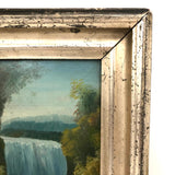 SOLD 1884 Oil on Tin Blue Waterfall  in Perfect Period Silver Leafed Frame, Signed D. Jaures