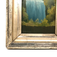 SOLD 1884 Oil on Tin Blue Waterfall  in Perfect Period Silver Leafed Frame, Signed D. Jaures