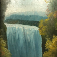 SOLD 1884 Oil on Tin Blue Waterfall  in Perfect Period Silver Leafed Frame, Signed D. Jaures