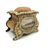 Lovely Victorian Forget Me Not Seashell Box with Pin Cushion