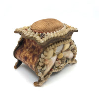 Lovely Victorian Forget Me Not Seashell Box with Pin Cushion