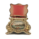 Lovely Victorian Forget Me Not Seashell Box with Pin Cushion