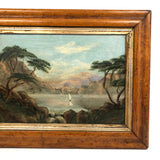 19th C Oil on Panel Presumed Hudson River School Landscape in Birds Eye Maple Frame