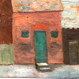 Vernacular Structures in Marvelous Palette, Unsigned Oil on Masonite Painting