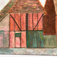 Vernacular Structures in Marvelous Palette, Unsigned Oil on Masonite Painting