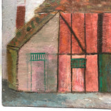 Vernacular Structures in Marvelous Palette, Unsigned Oil on Masonite Painting