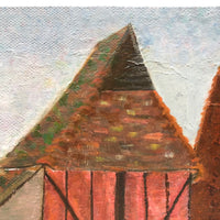 Vernacular Structures in Marvelous Palette, Unsigned Oil on Masonite Painting