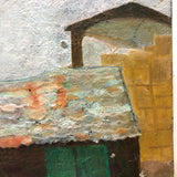 Vernacular Structures in Marvelous Palette, Unsigned Oil on Masonite Painting