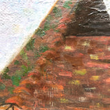 Vernacular Structures in Marvelous Palette, Unsigned Oil on Masonite Painting