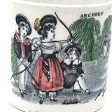 Archery (The Archeress), c. 1830-40s Staffordshire Child's Mug