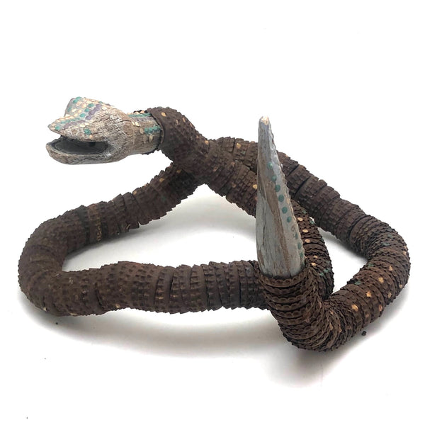 Vintage Bottle Cap Snake with Beer Can Mouth and Bell Tail sale Southern Folk Art