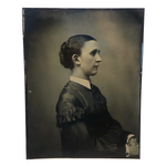 Ernest Looking Young Woman in Profile, Full Plate Antique Tintype