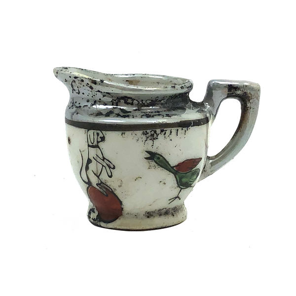 Sweet Old Hand-painted Japanese Export Mini Pitcher (Used as Ink Pot) with Dog and Bird