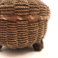 C. 1920s Mi'kmaq Sweet Grass and Ash Splint Basket with Curlicues and Three Feet!