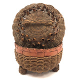 C. 1920s Mi'kmaq Sweet Grass and Ash Splint Basket with Curlicues and Three Feet!