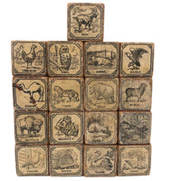 Slightly Mixed Set of c. 1870s Hill's Alphabet and Animal Blocks (15)