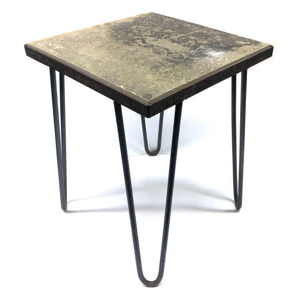 Great True Mid-Century Iron Hairpin Leg Side/Patio Table with Concrete Tile Top