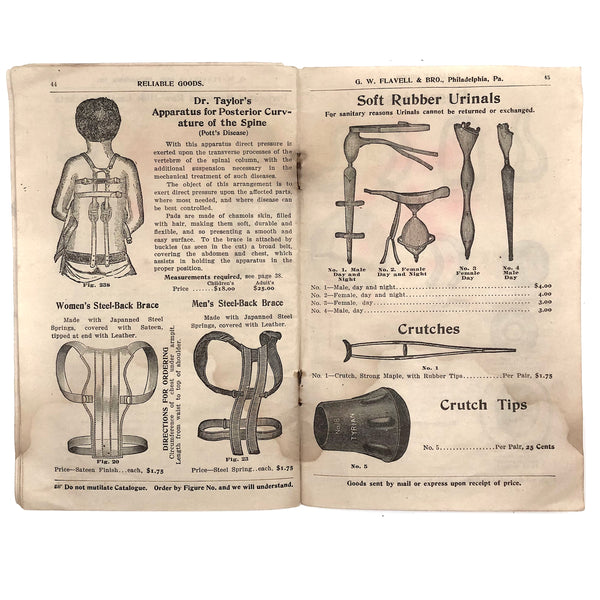 Late 19th C. G.W. Flavell & Bro. Philadelphia Catalogue of Braces, Pessaries, Elastic Stockings and Much More