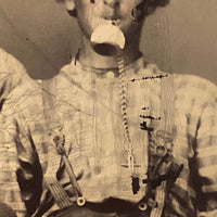 Curious 19th C. Tintype of Handsome Pair, Shiny Pocket Watch (?) In Mouth