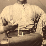 Curious 19th C. Tintype of Handsome Pair, Shiny Pocket Watch (?) In Mouth