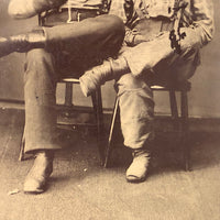 Curious 19th C. Tintype of Handsome Pair, Shiny Pocket Watch (?) In Mouth