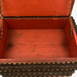 Very Nice C. Early 20th C. Chip Carved Tramp Art Pedestal Box with Red Painted Interior