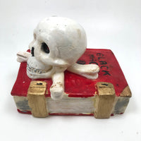 Black Magic! Fun Vintage Painted Chalkware Book with Skull and Cross Bones (and interesting provenance)