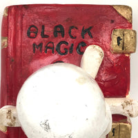 Black Magic! Fun Vintage Painted Chalkware Book with Skull and Cross Bones (and interesting provenance)